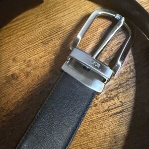 Tumi Black Belt with Polished Silver Buckle